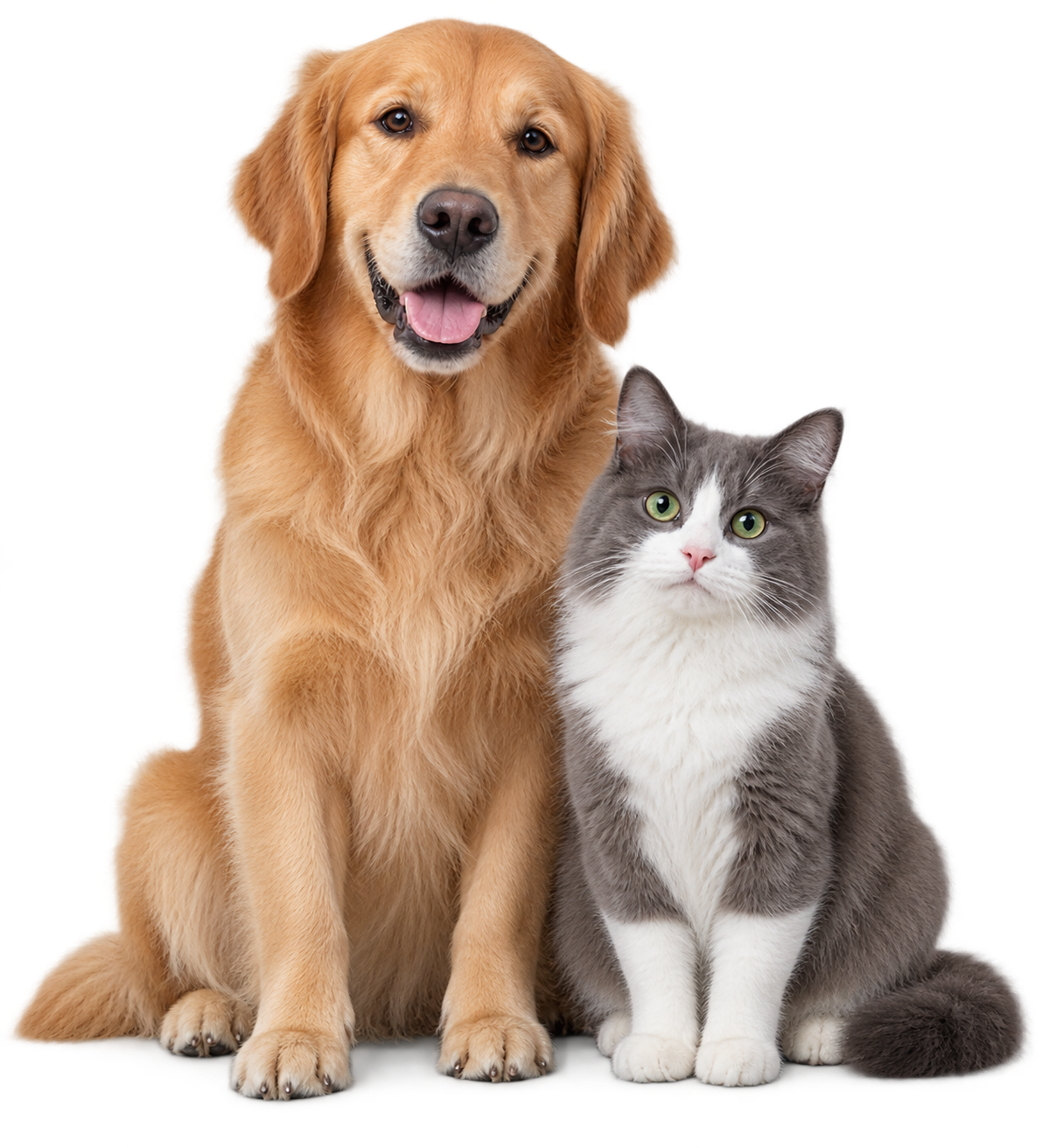 Cão golden retriever e gato — imagem ilustrativa criada com IA